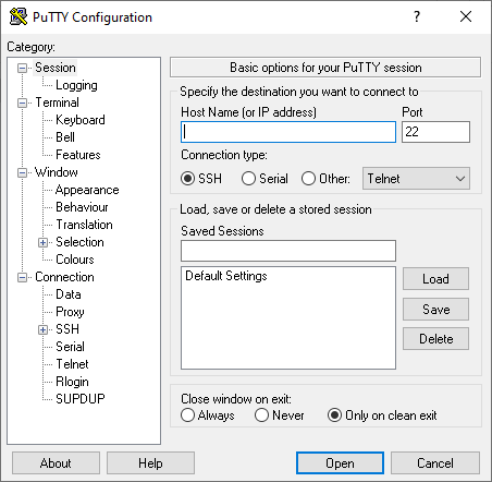 Putty Verbindung zu Host herstellen